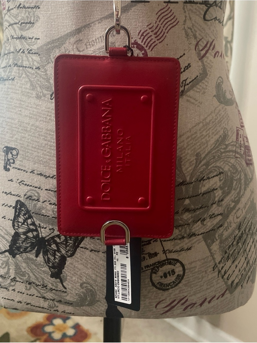 Dolce & Gabbana Red Leather Card Holder with Lanyard Strap